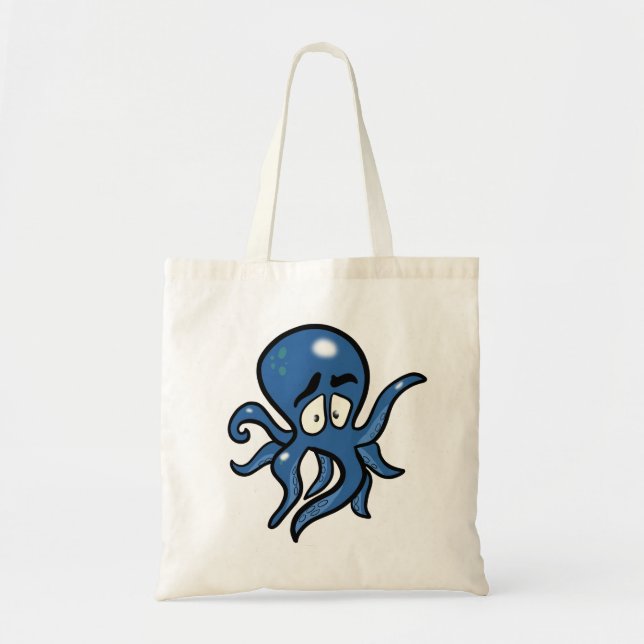 Blauer Cartoon Octopus Tragetasche (Vorne)