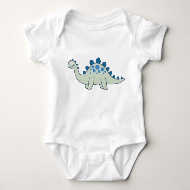 Blauer Cartoon Stegosaurus Dinosaur Ein Stück Baby Strampler (Vorderseite)
