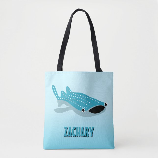 Blauer Cartoon Whale Shark Personalisiert Tasche (Vorderseite)