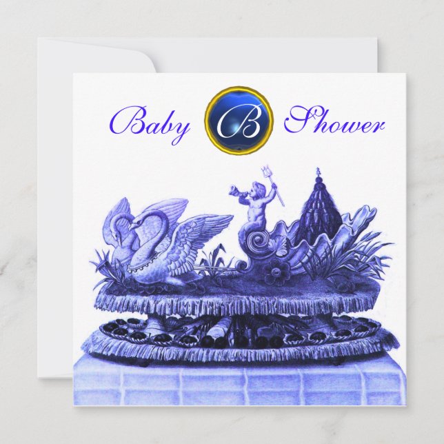 BLAUER CHARIOT VON SWANS / KUPCAKES BOY BABY SHOWE EINLADUNG (Vorderseite)