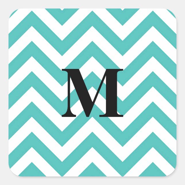 Blauer Chevron mit Monogramm Quadratischer Aufkleber (Vorderseite)