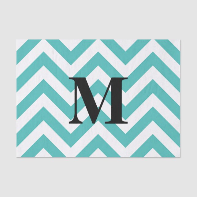 Blauer Chevron mit Monogramm Seidenpapier (Vorderseite)