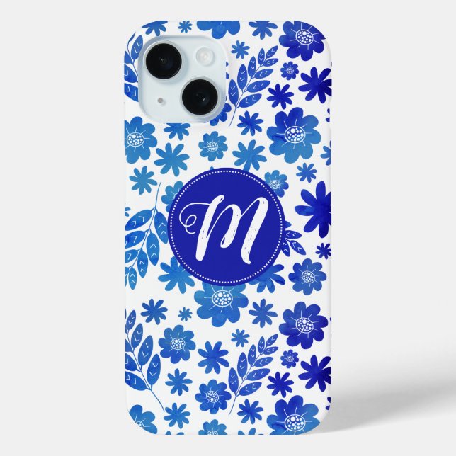 Blauer China, Blütenmuster und Monogramm Case-Mate iPhone Hülle (Rückseite)