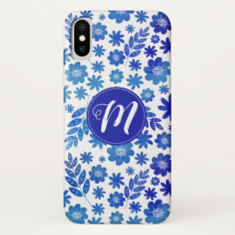 Blauer China, Blütenmuster und Monogramm Case-Mate iPhone Hülle