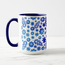 Blauer China, Blütenmuster und Monogramm Tasse