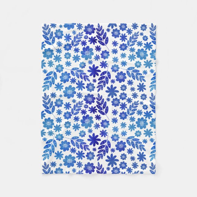 Blauer China Handgezeichnetes Blumenmuster Fleecedecke (Vorderseite)