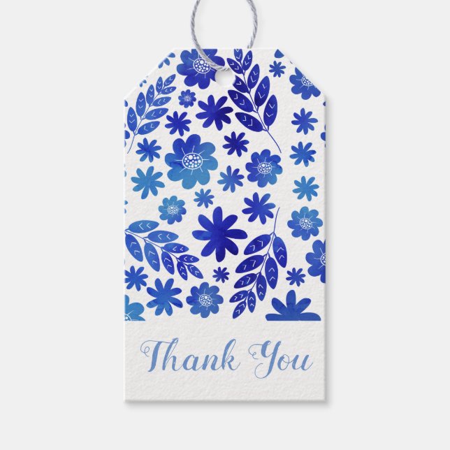 Blauer China Handgezeichnetes Blumenmuster Geschenkanhänger (Vorderseite)
