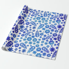 Blauer China Handgezeichnetes Blumenmuster Geschenkpapier