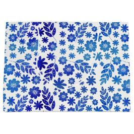 Blauer China Handgezeichnetes Blumenmuster Große Geschenktüte