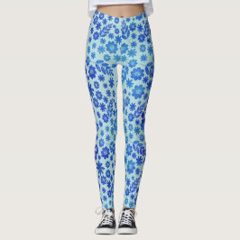 Blauer China Handgezeichnetes Blumenmuster Leggings