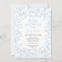 Blauer Chinoiserie Blumenbaby-Dusche Einladung, Einladung