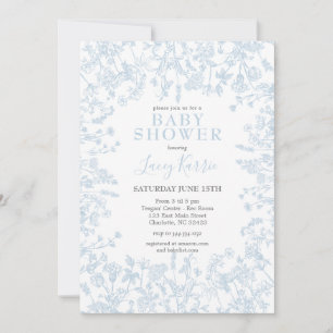 Blauer Chinoiserie Blumenbaby-Dusche Einladung, Einladung