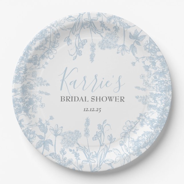 Blauer Chinoiserie Blumenbrauchtdusche Einladung, Pappteller (Vorderseite)