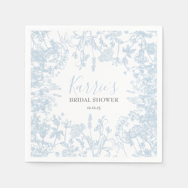 Blauer Chinoiserie Blumenbrauchtdusche Einladung, Serviette (Vorderseite)
