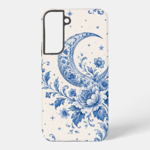 Blauer Chinoiserie-Halbmond-Blumen-Handyhülle Samsung Galaxy Hülle