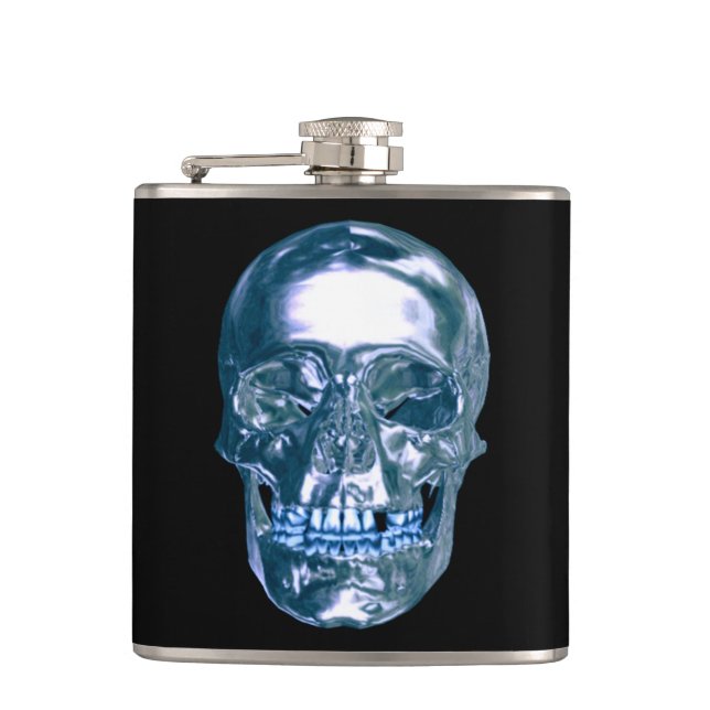 Blauer Chrome Skull Flask Flachmann (Vorderseite)