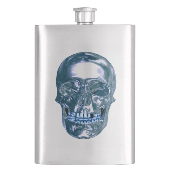 Blauer Chrome Skull Flask Flachmann (Vorderseite)