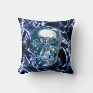 Blauer Chrome-Skull-Reversible Pillow Kissen