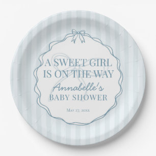 Blauer Coquette Bow Pastel Babydusche Tischdekorat Pappteller