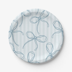 Blauer Coquette Bow Pastellfarben Streifen Tischde Pappteller
