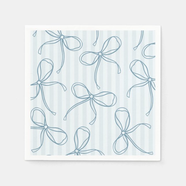 Blauer Coquette Bow Pastellfarben Streifen Tischde Serviette (Vorderseite)