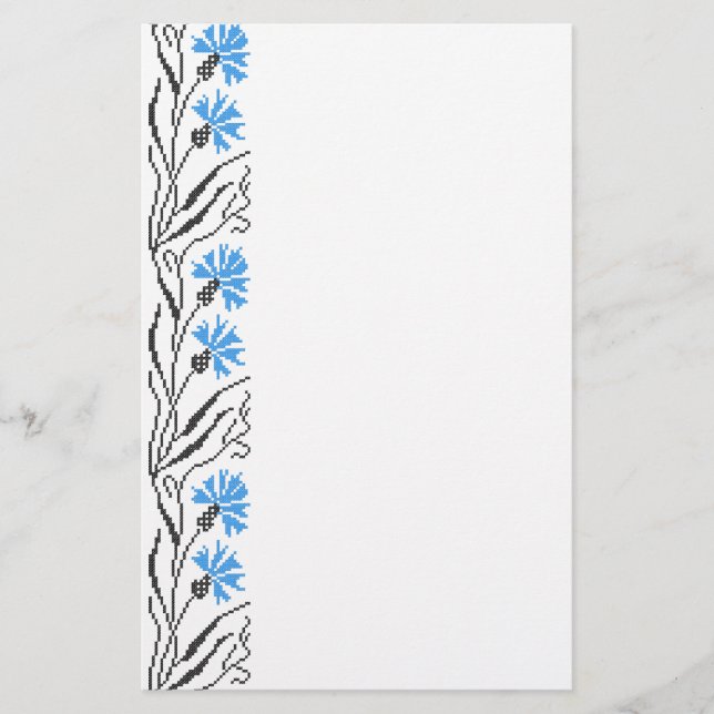 Blauer Cornflower-Kreuzstich-Design Briefpapier (Vorderseite)