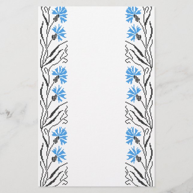Blauer Cornflower-Kreuzstich-Design Briefpapier (Vorderseite)