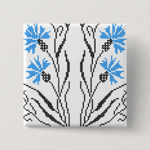 Blauer Cornflower-Kreuzstich-Design Button