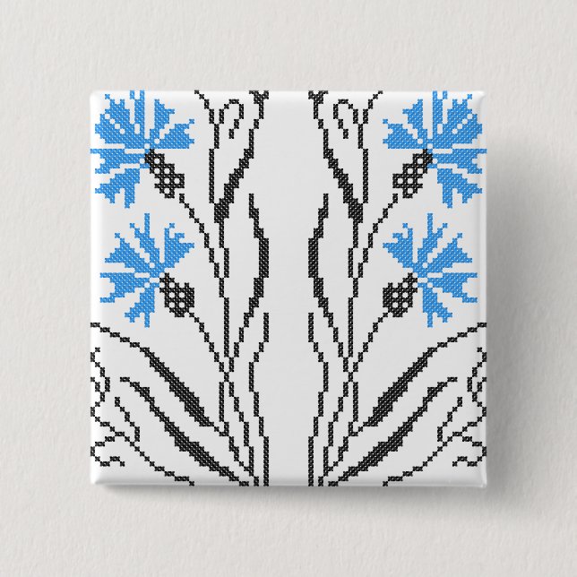Blauer Cornflower-Kreuzstich-Design Button (Vorderseite)