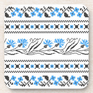 Blauer Cornflower-Kreuzstich-Design Getränkeuntersetzer