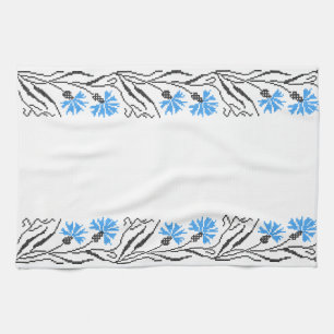 Blauer Cornflower-Kreuzstich-Design Handtuch