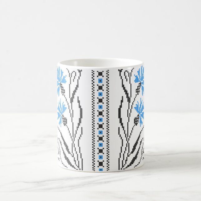 Blauer Cornflower-Kreuzstich-Design Kaffeetasse (Mittel)