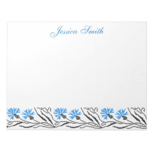 Blauer Cornflower-Kreuzstich-Design Notizblock