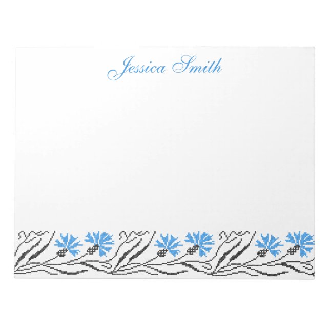 Blauer Cornflower-Kreuzstich-Design Notizblock (Vorderseite)
