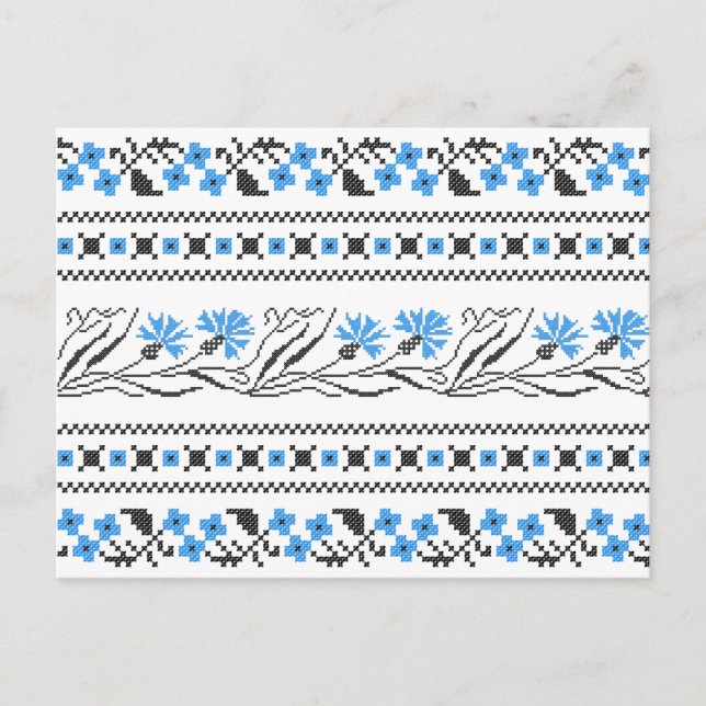 Blauer Cornflower-Kreuzstich-Design Postkarte (Vorderseite)