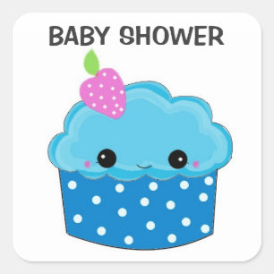 Blauer Cupcake Baby Shower Quadratischer Aufkleber