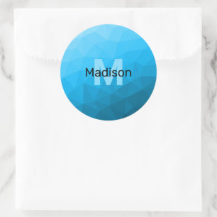 Blauer Cyan-Verlauf geometrisches Mesh-Muster Mono Runder Aufkleber