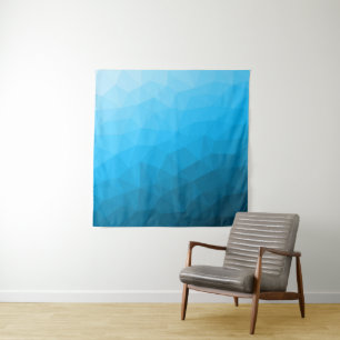 Blauer Cyan-Verlauffarbene geometrische Netzstrukt Wandteppich