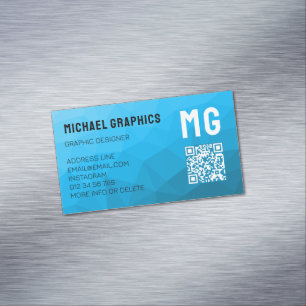 Blauer Cyan-Verlaufs geometrisches Mesh-Muster QR- Magnetische Visitenkarte
