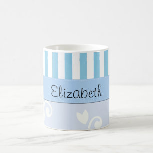 Blauer Damast, blaue Streifen, Streifen, Ihr Name Kaffeetasse