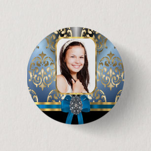 Blauer Damast Button
