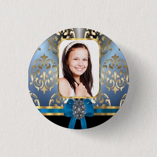 Blauer Damast Button (Vorderseite)