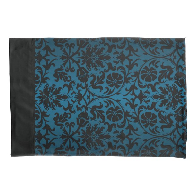 Blauer Damast Muster Kissenbezug (Vorderseite)