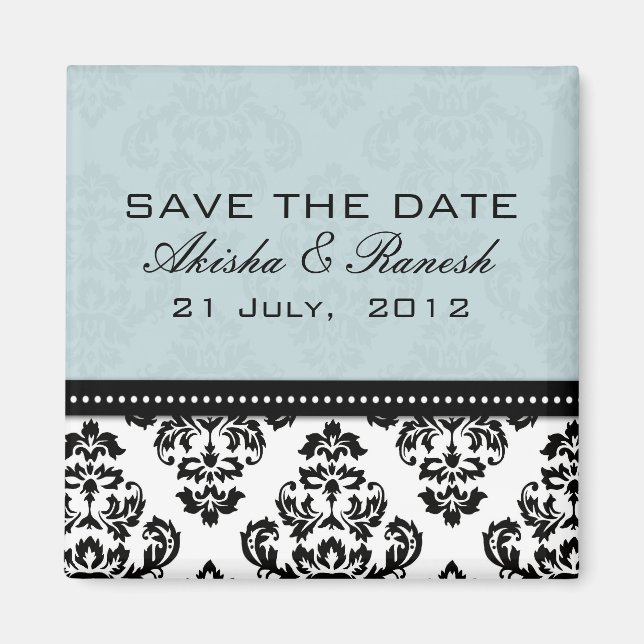 Blauer Damast-Save the Date Magnet (Vorne)