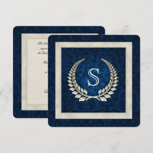 Blauer Damast und Perlen Verlängerung des Eheversp Einladung