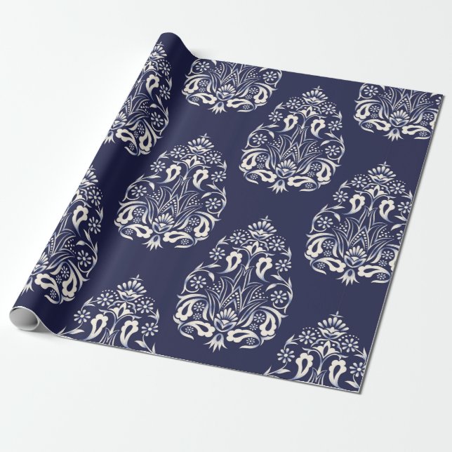 Blauer Damastenmaus Geschenkpapier (Ungerollt)