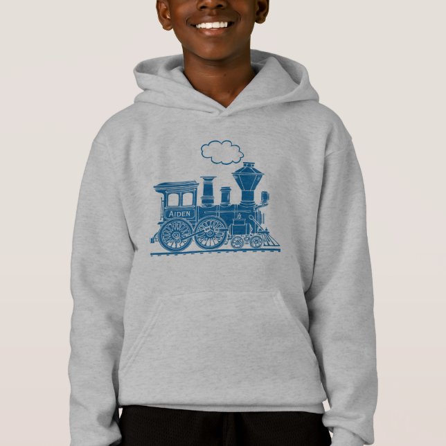 Blauer Dampflokomotivzug Ihr Namensjungen Hoodie (Vorderseite)