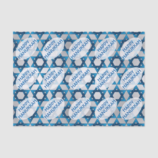 Blauer Davidsstern Muster/glückliches Chanukka Seidenpapier (Vorderseite)