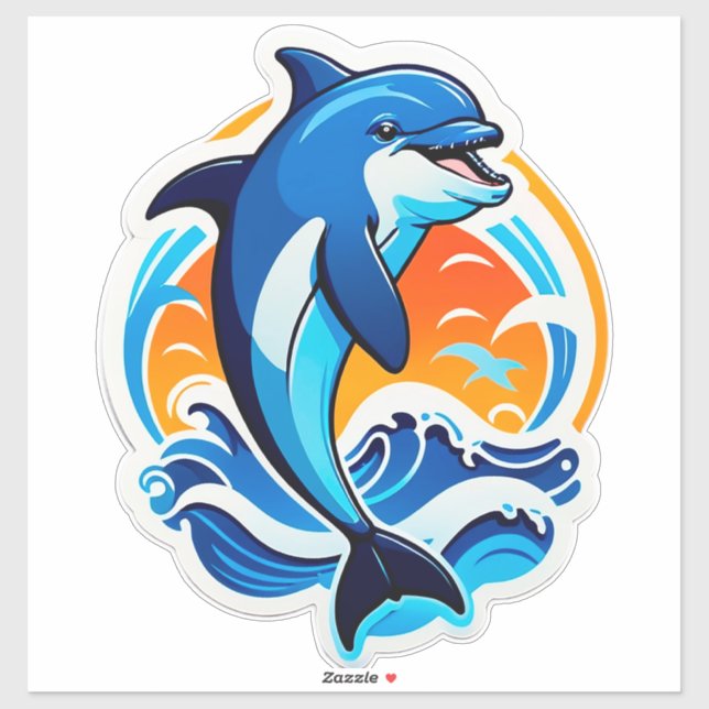 Blauer Delfin springt über Meereswellen Aufkleber (Blatt)