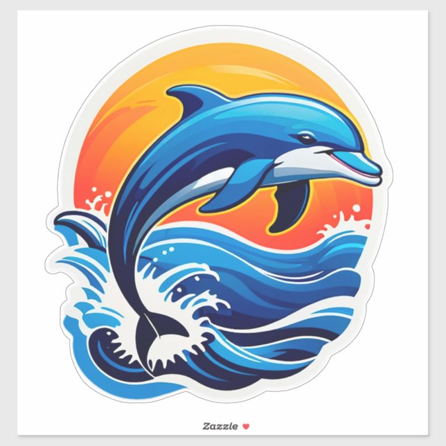 Blauer Delfin springt über Meereswellen Aufkleber (Blatt)